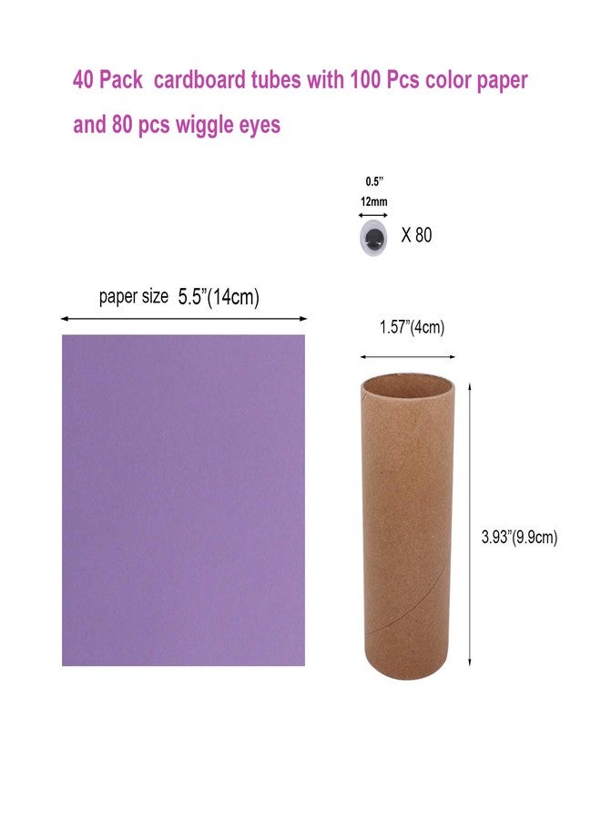 suituts 40 Pack 1.6X3.9 Inch Cardboard Tubes Bulk Craft Rolls, Thick Paper Roll Tubes for Craft DIY Art, Comes with 100 Sheets Colorful Paper and 80 Pieces Wiggle Eyes (Brown) - Image 2